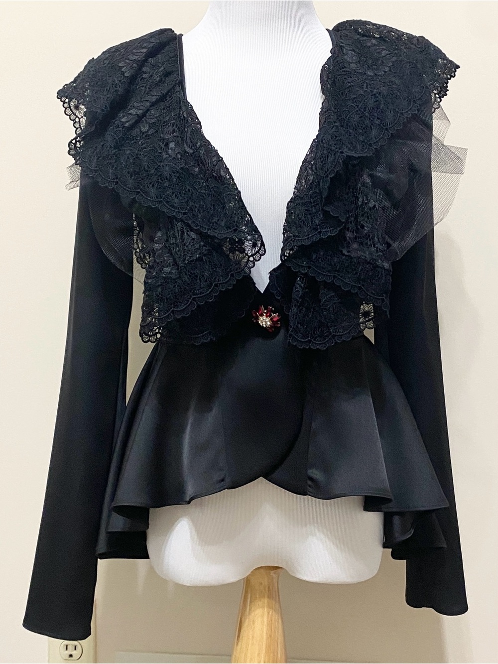 Rodarte Black Satin Silk Lace Evening Jacket Victorian Vampire Goth